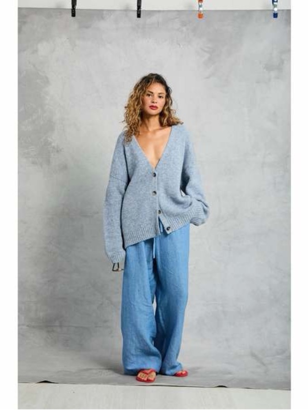 MAMENE Alpaca Blend Drew Sweater Cardigan in Sky Blue Size 2 VGUC